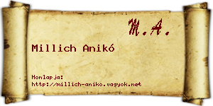 Millich Anikó névjegykártya
